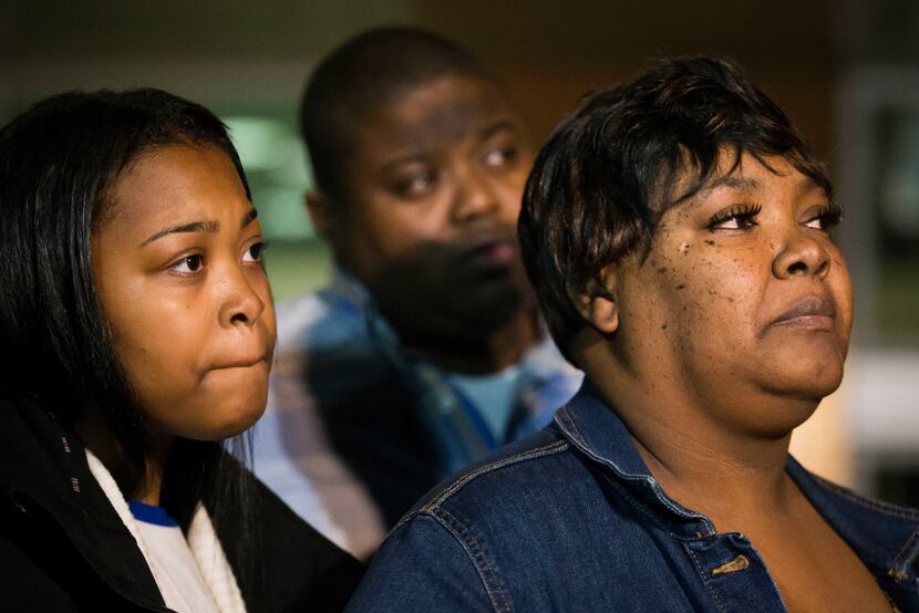 Jacqueline Craig (right) attends a press conference with her 15-year old daughter (left) and...