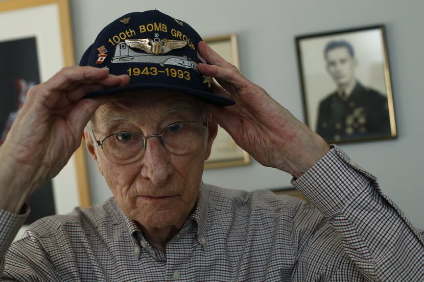 John "Lucky" Luckadoo, 92, one of the original pilots for the 100th Bomb Group at his home...