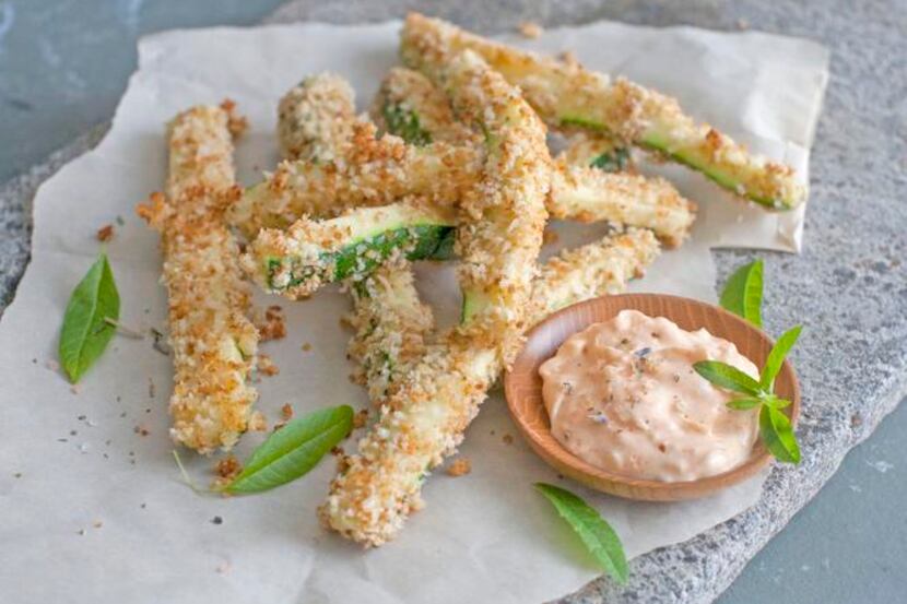 
Peppy paprika dip marries well with zucchini fries, which are actually baked in an oven.
