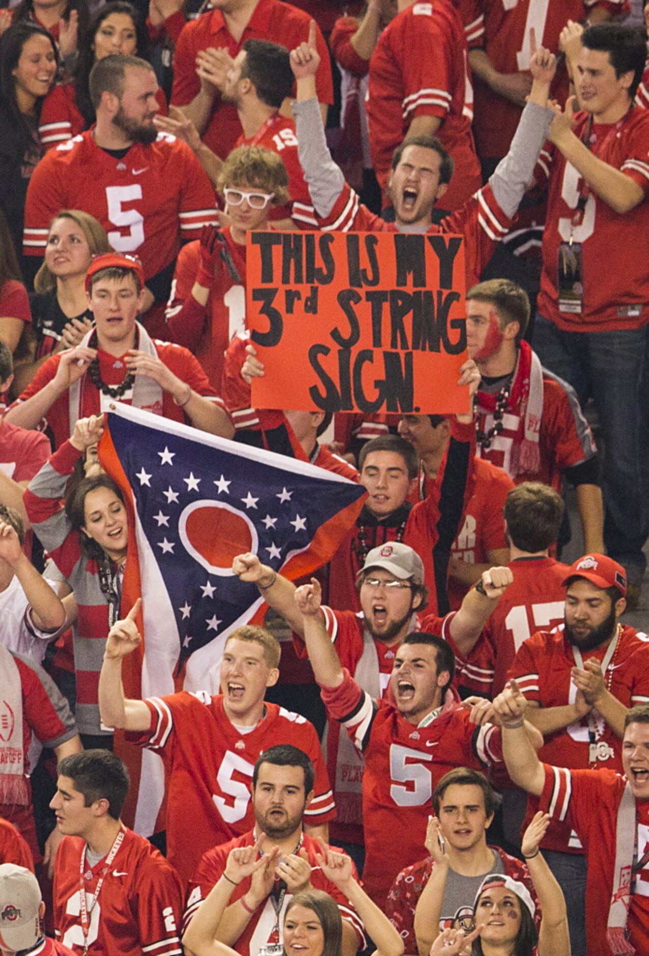 Ohio State Buckeyes fans celebrate a touchdown during the first quarter of the College...