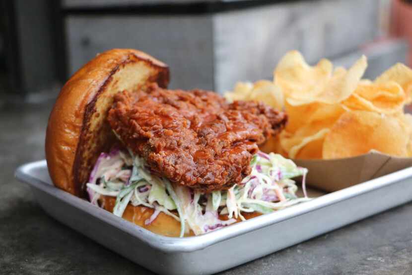 Standard Service's buffalo chicken sandwich comes with blue-cheese slaw. Operator Elias Pope...