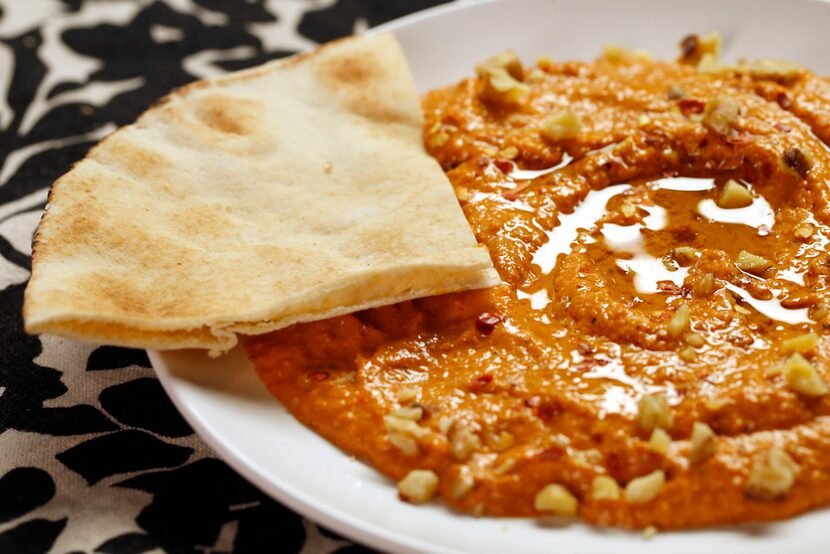 Muhammara, a middle eastern dip made with walnuts and pomegranate molasses.