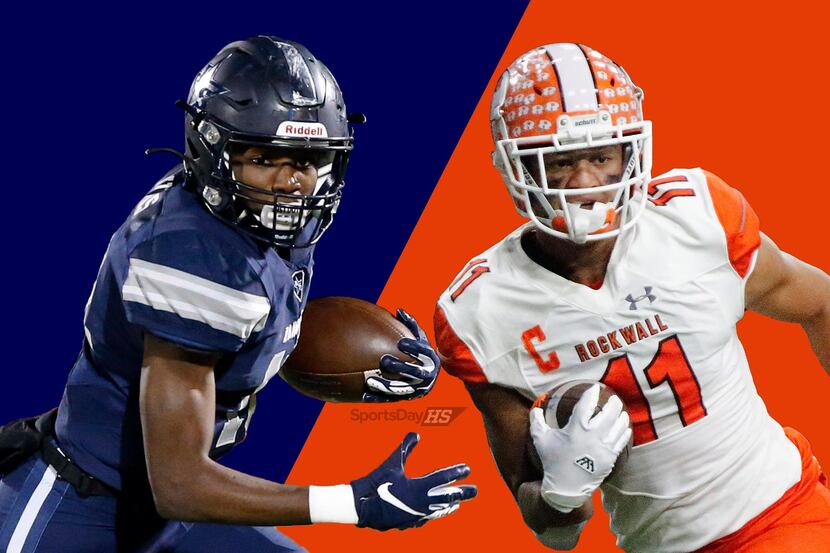 Frisco Lone Star wide receiver Marvin Mims (left) and Rockwall wide receiver Jaxon...