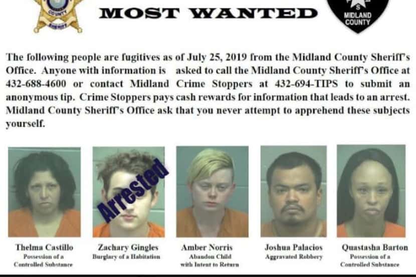 Midland County's five most-wanted fugitives.