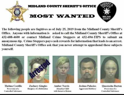Midland County's five most-wanted fugitives.