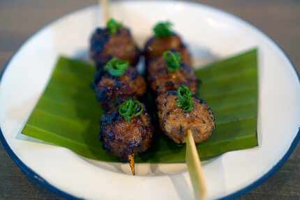 Another menu item at Khao Gang is chicken meatball skewers.