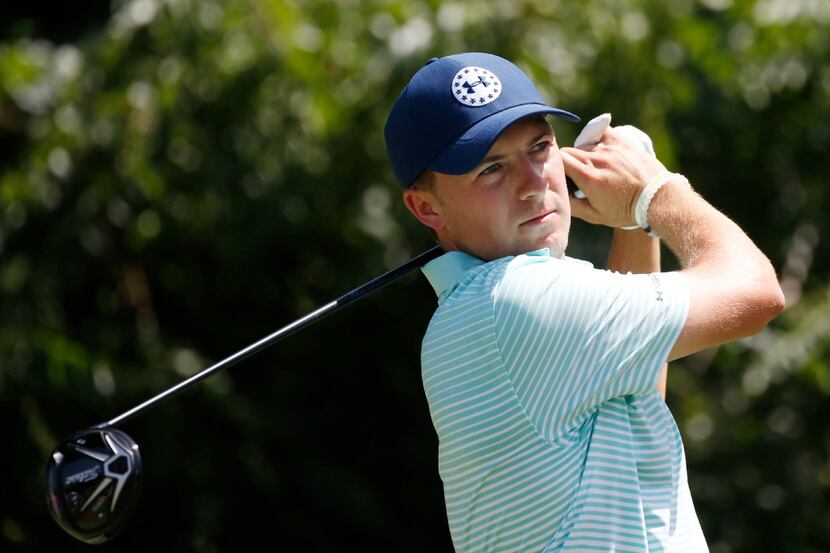 Jordan Spieth tees off the sixth hole during Round Two of the Dean & DeLuca Invitational at...