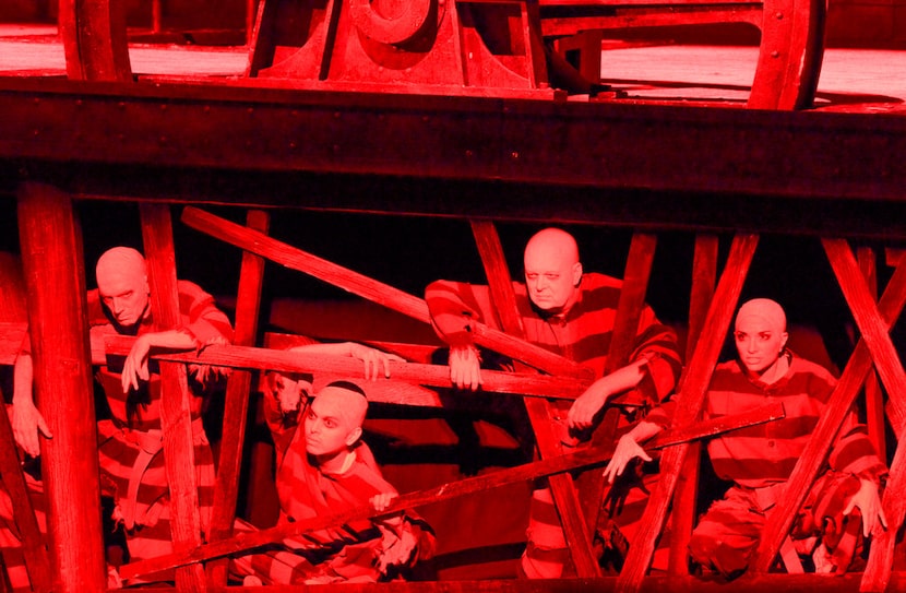 Ghost crew of The Flying Dutchman in dress rehearsal of the Dallas Opera's production of the...