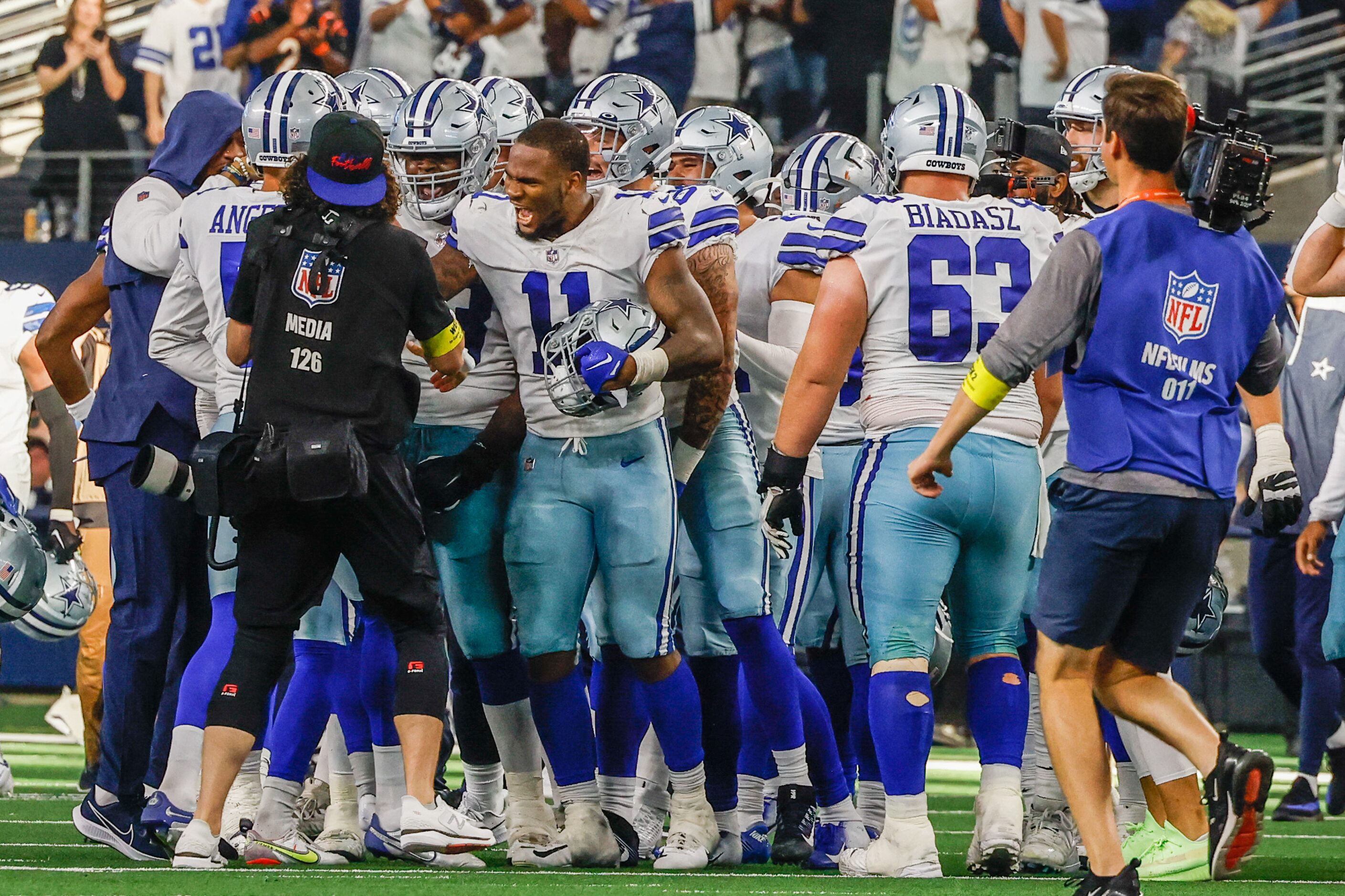 Dallas Cowboys celebrates a win over the Cincinnati Bengals at the AT&T Stadium in...