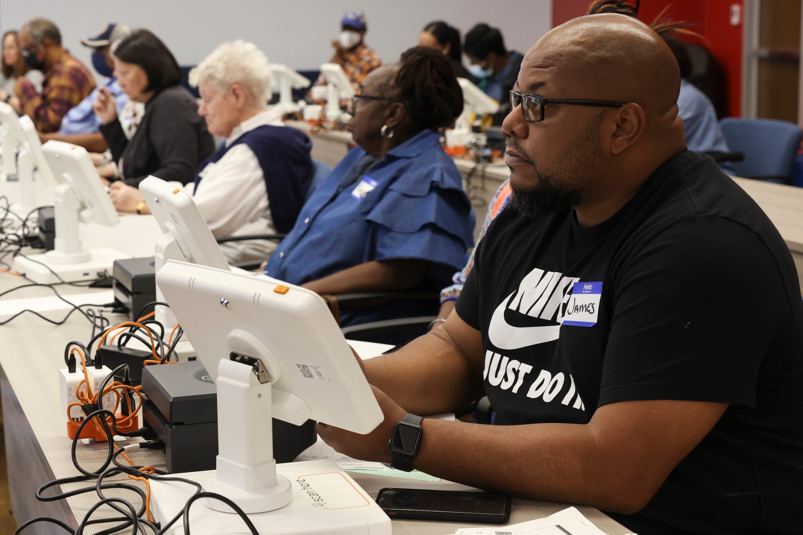 James Adams sits in a training class, Thursday, Oct. 6, 2022 at Dallas County Election...