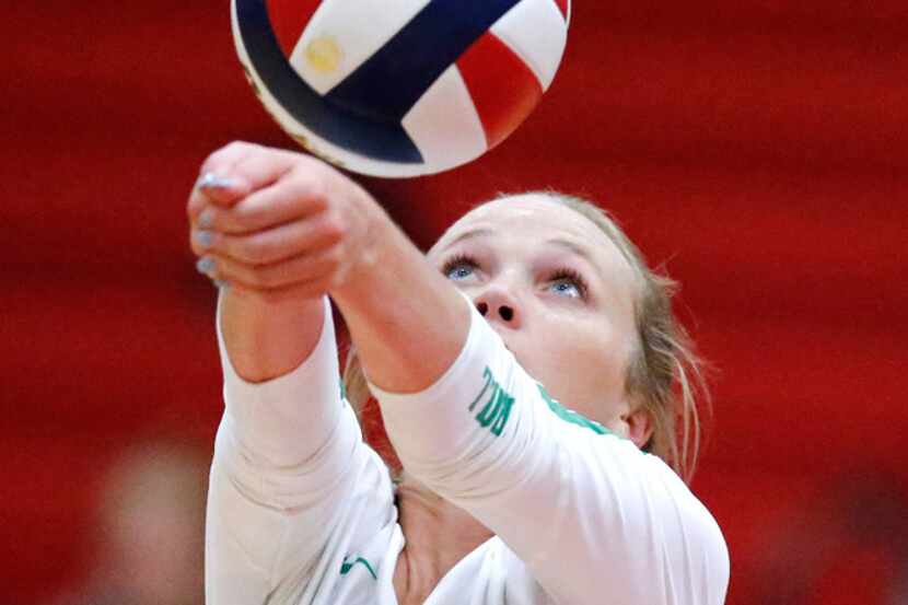 Southlake Carroll defensive specialist Kendall Gilpin (5) and teammates will attempt to...