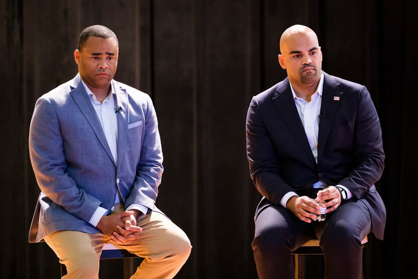 Congressman Marc Veasey and Congressman Colin Allred take questions during a joint town hall...