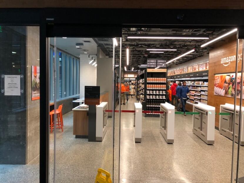 The entry of an Amazon Go store in Seattle, being tested before a nationwide rollout.