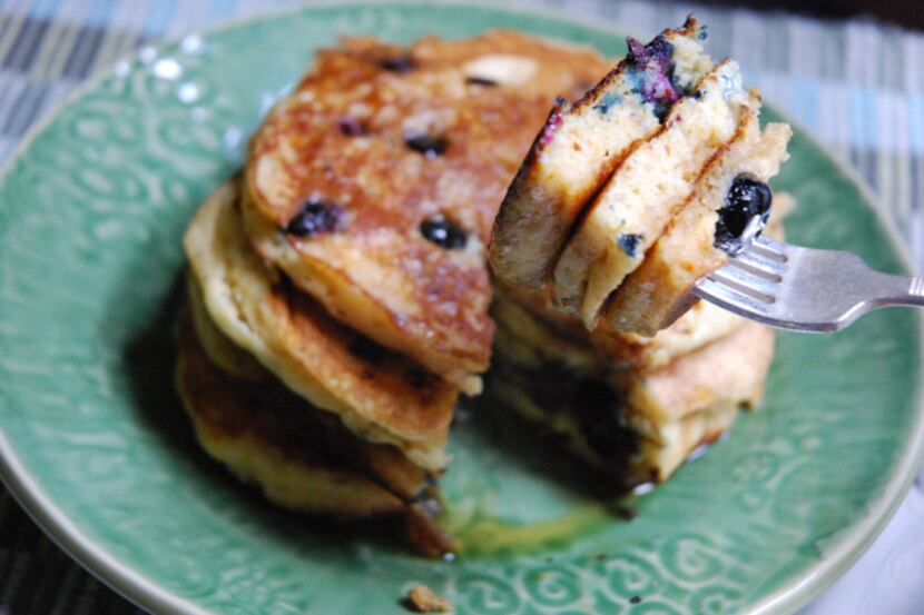 Pancakes with fresh blueberries are a special summer treat for the breakfast table.