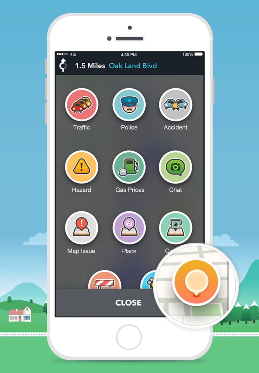 The Waze issue reporting screen