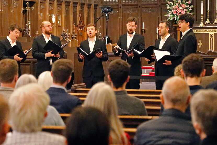The vocal ensemble Gesualdo Six performs at Church of the Incarnation in Dallas on Nov. 14,...