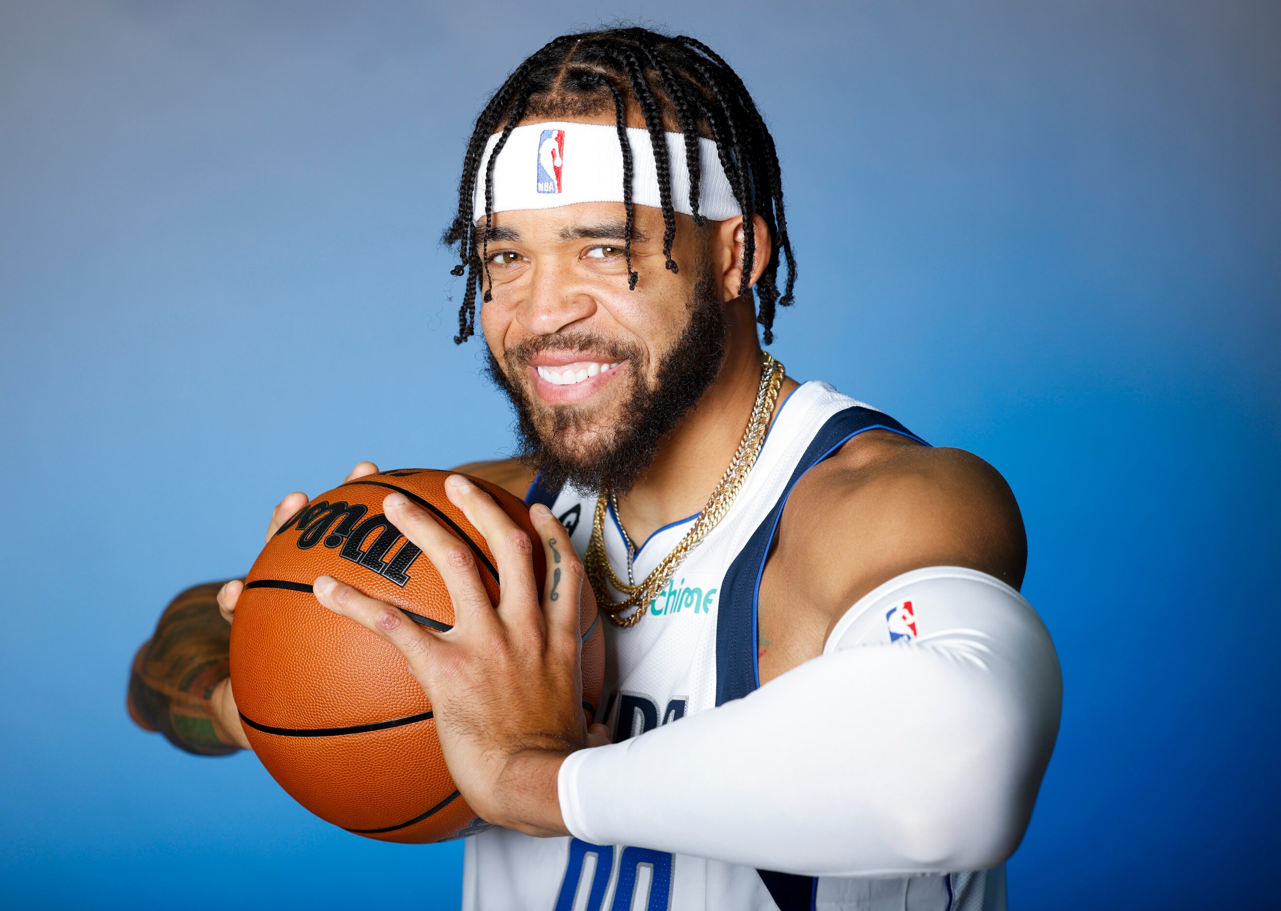 Dallas Mavericks’ JaVale McGee is photographed during the media day at American Airlines...