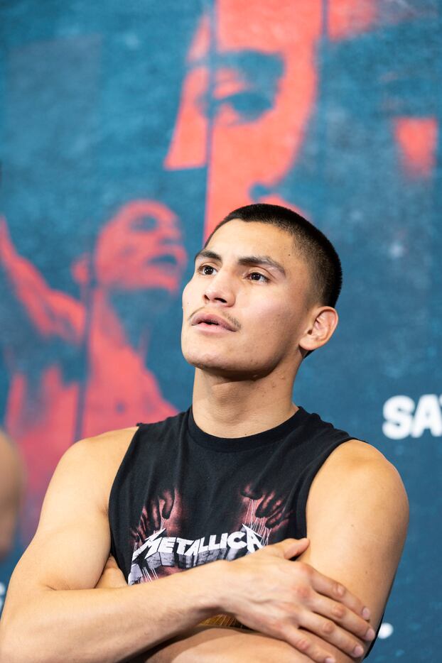 South Grand Prairie boxer Vergil 
Ortiz Jr. speaks to the media before a workout at the...