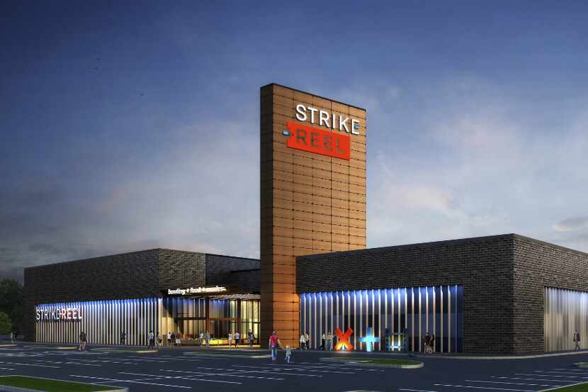 A rendering of the new Strike and Reel bowling alley and movie theater coming to Garland....