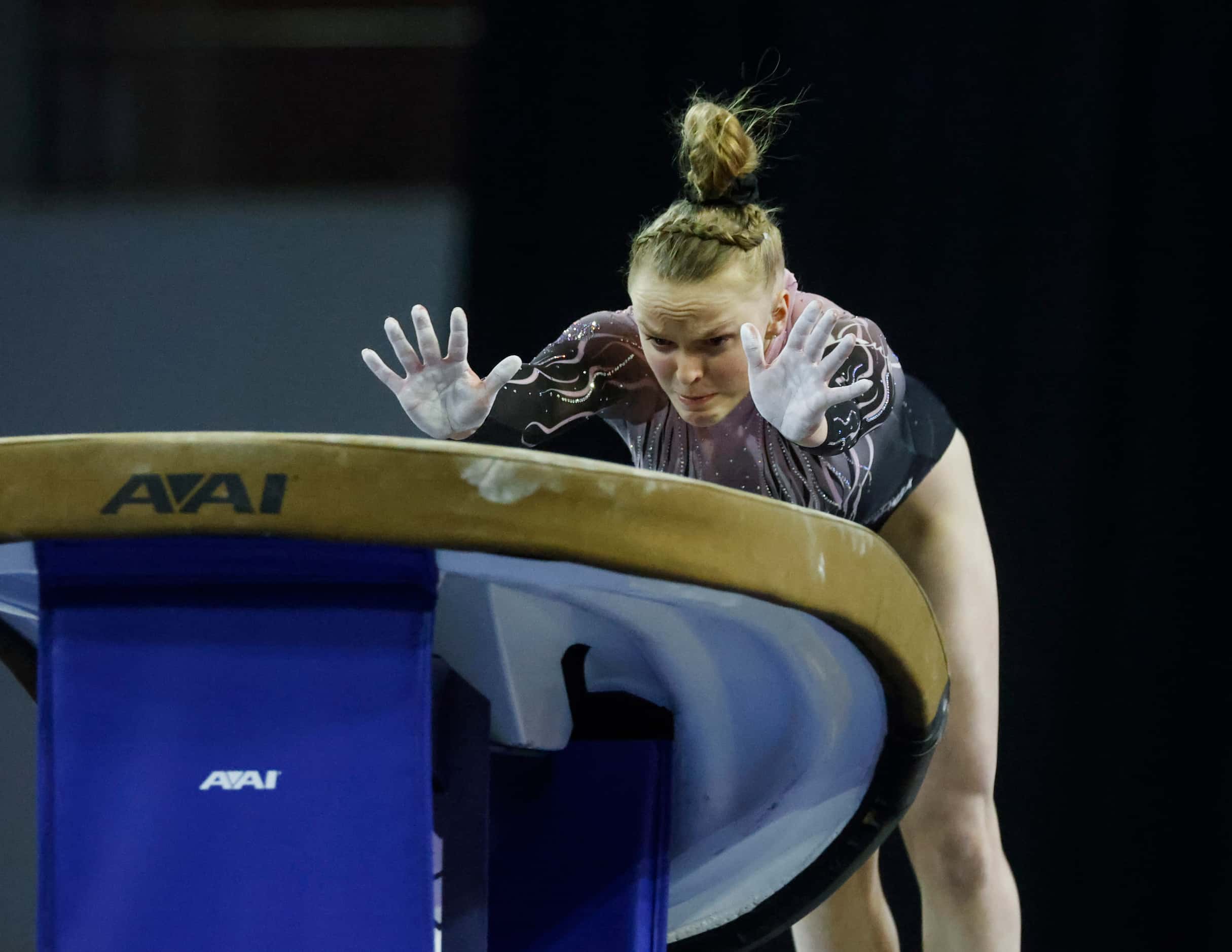 Hannah Scheible of All American Flames, Kimball, Michigan competes on vault during Nastia...