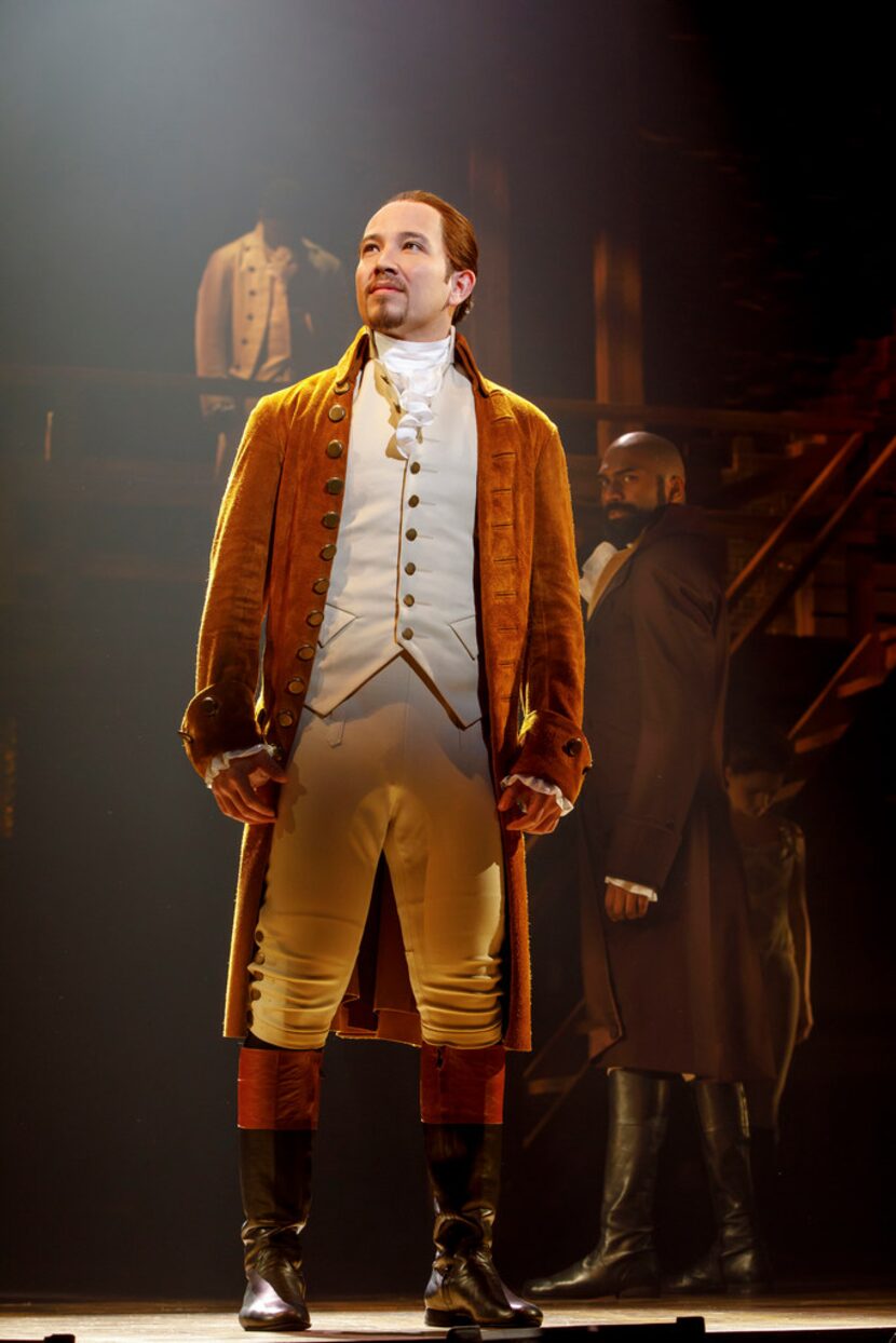 Joseph Morales (left), who plays the title role in the Dallas tour of Hamilton.