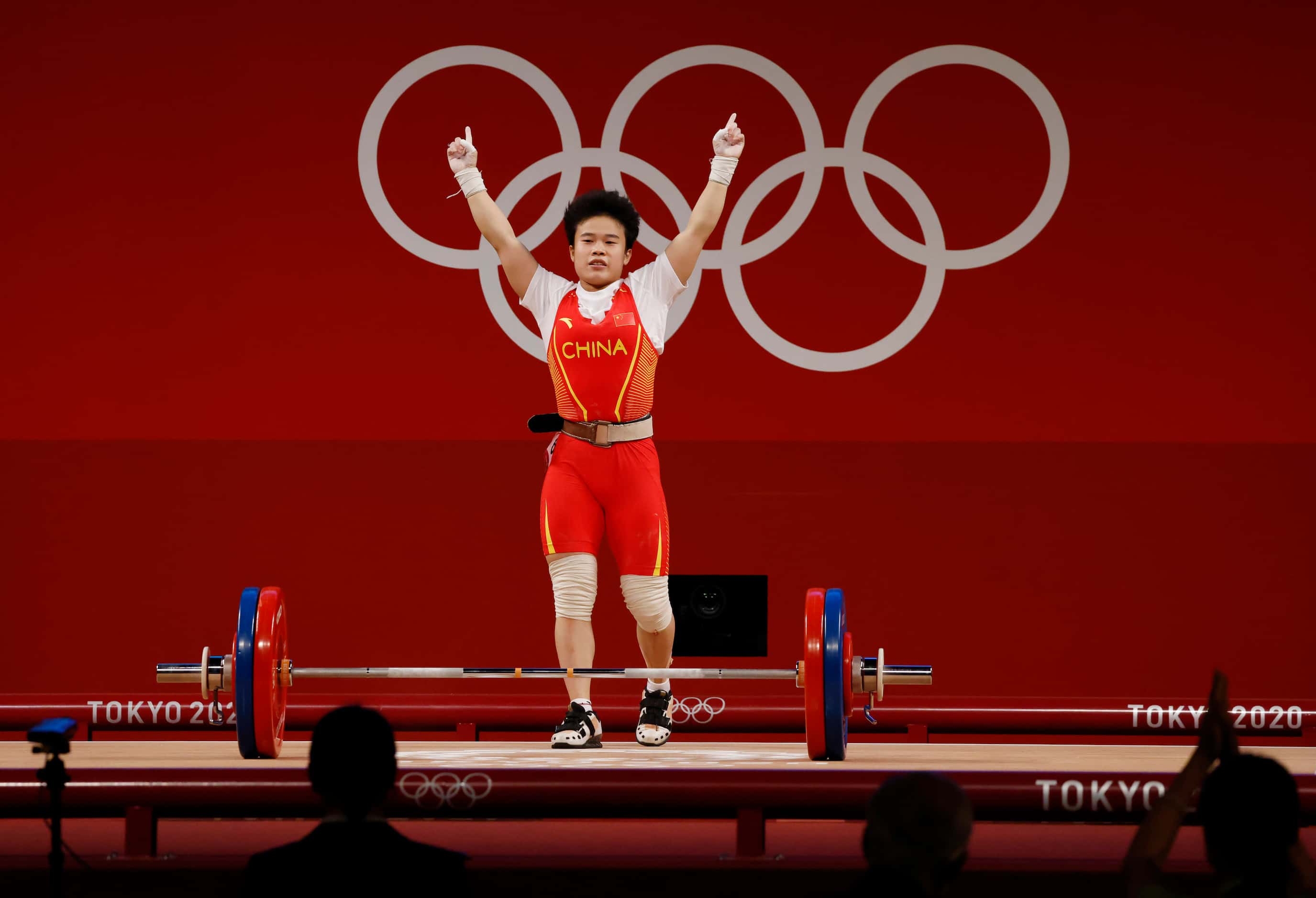 during the women’s 49 kg group A weightlifting during the postponed 2020 Tokyo Olympics at...