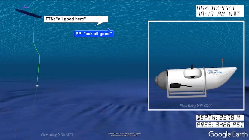 A still from from a video animation provided by the United States Coast Guard shows the...