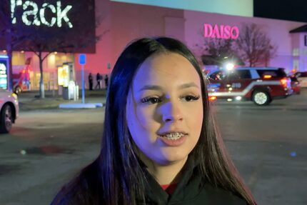 Camila Labastida, 13, speaks with reporters after being inside The Parks Mall at Arlington...