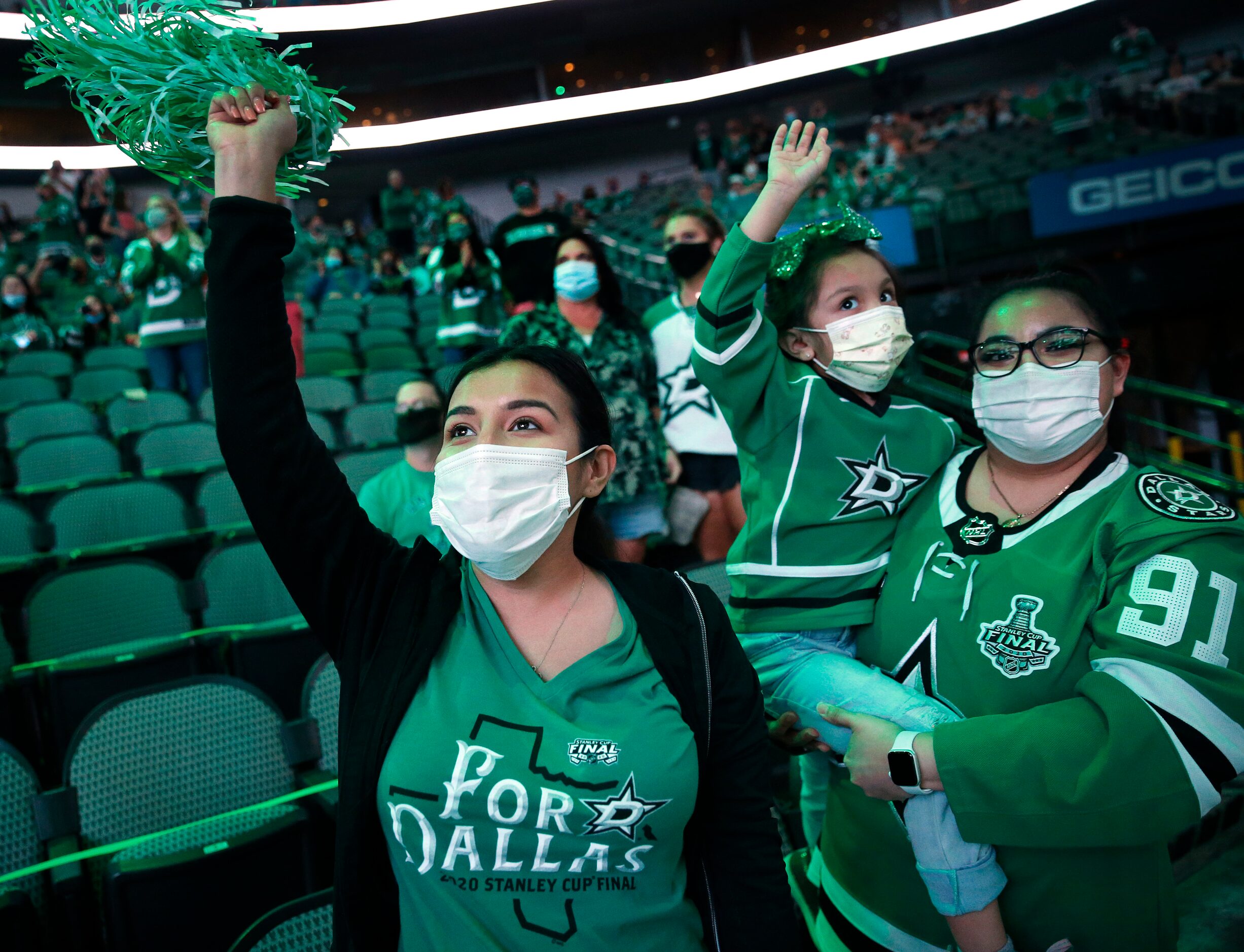 Dallas Stars fans Francis Ibarra, her 6 yr-old niece Layla Sanchez and sister Nancie Ibarra...