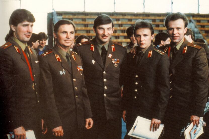 Alex Kasatanov, from left, Viktor Tikhonov, Vladislav Tretiak, Igor Larionov and Viacheslav...