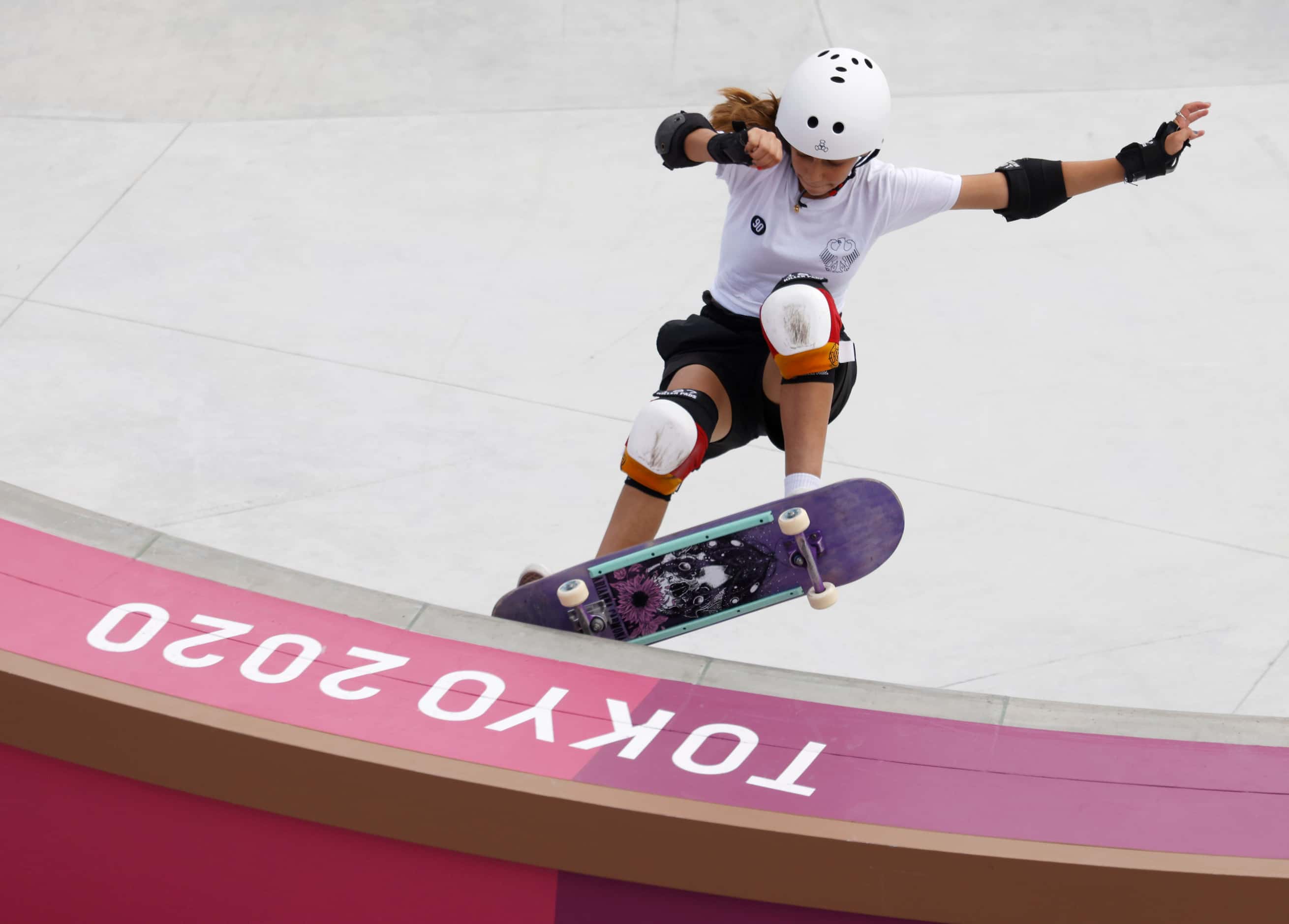 Germany’s Lilly Stoephasius competes during the women’s skateboarding prelims at the...