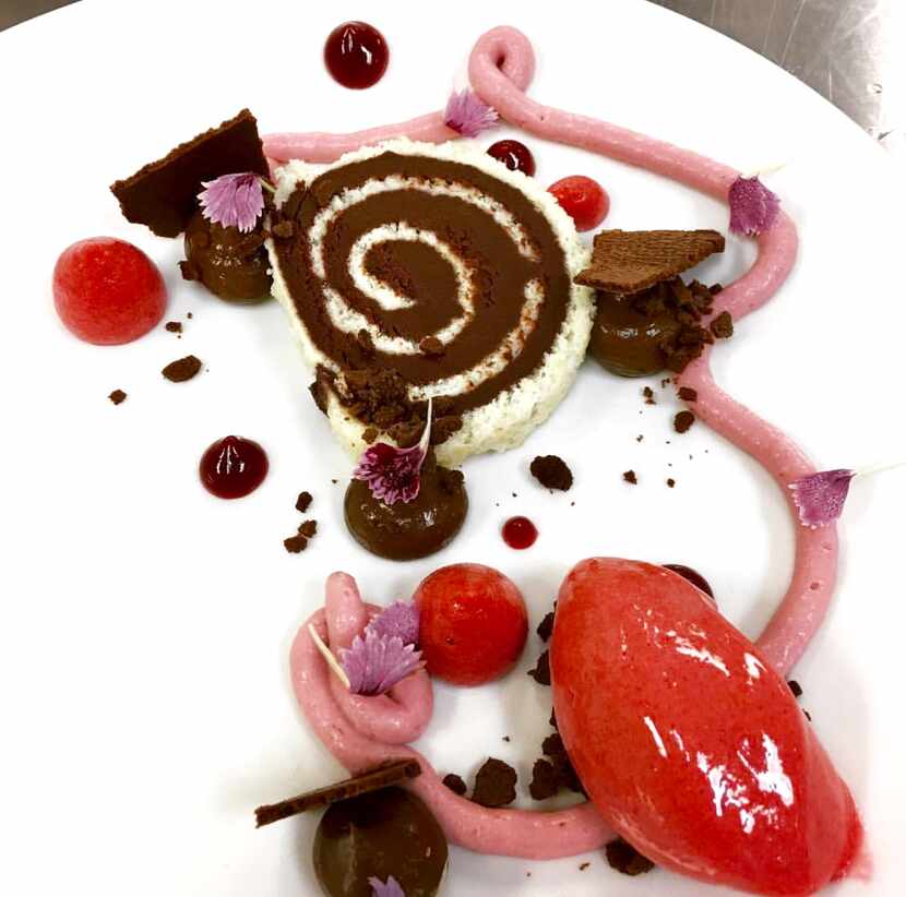 Raspberry and Chocolate Roulade by pastry chef Eric Cobb of Knife Dallas