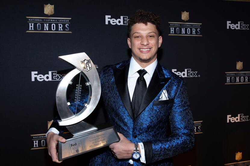IMAGE DISTRIBUTED FOR FEDEX - Patrick Mahomes, of the Kansas City Chiefs, accepts the 2018...