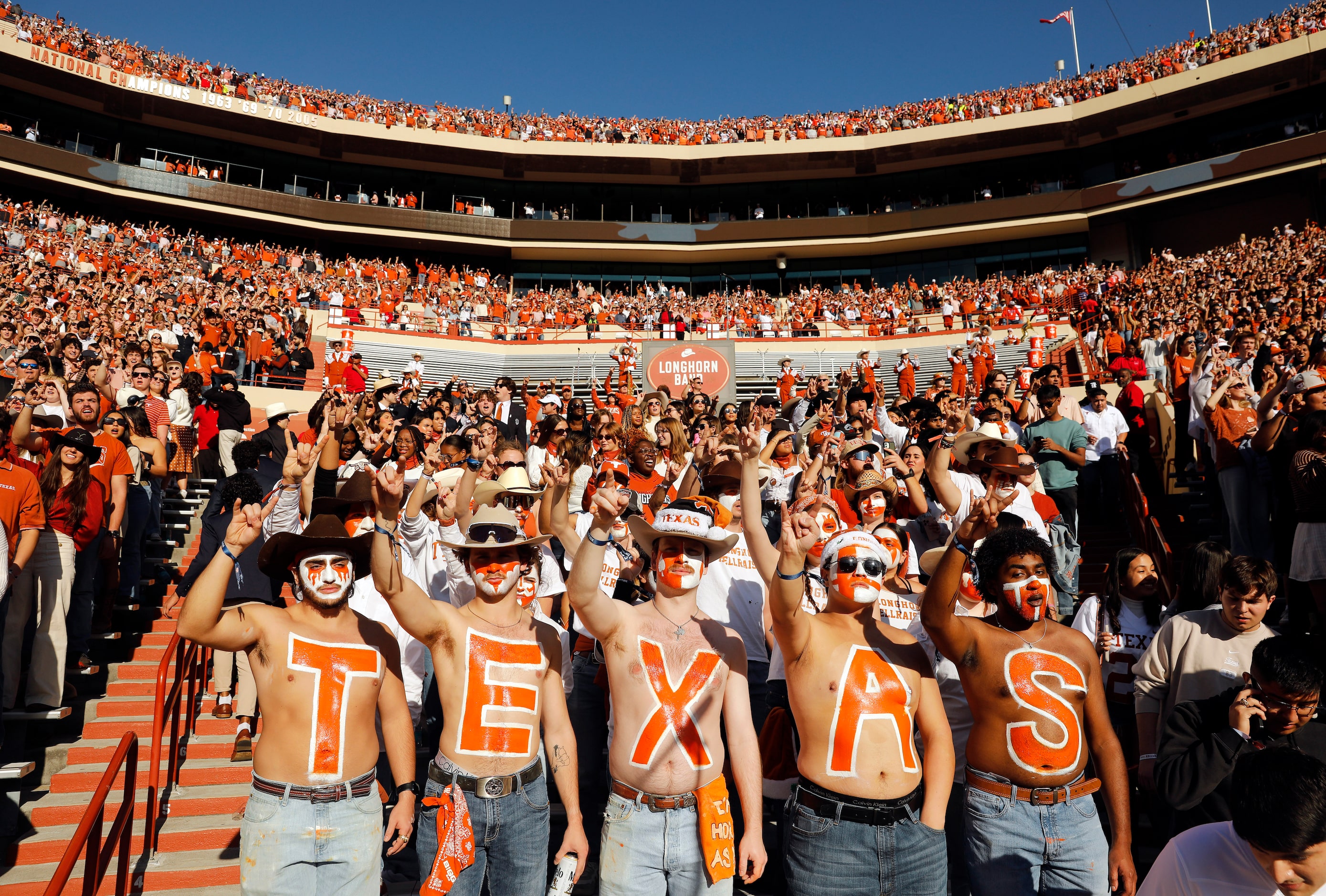 Texas Longhorns students fill the stands before the CFP first round playoff game against the...