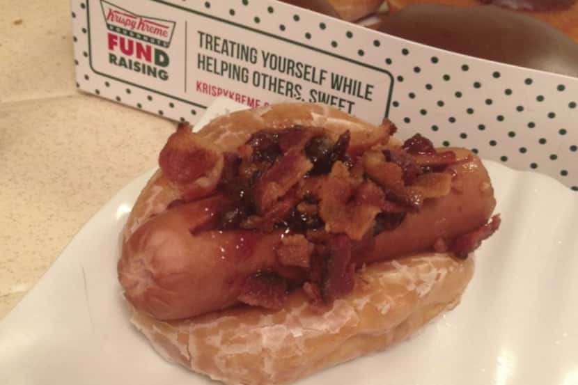 We can't go to Wilmington, so we made the Krispy Kreme Donut Dog at home.