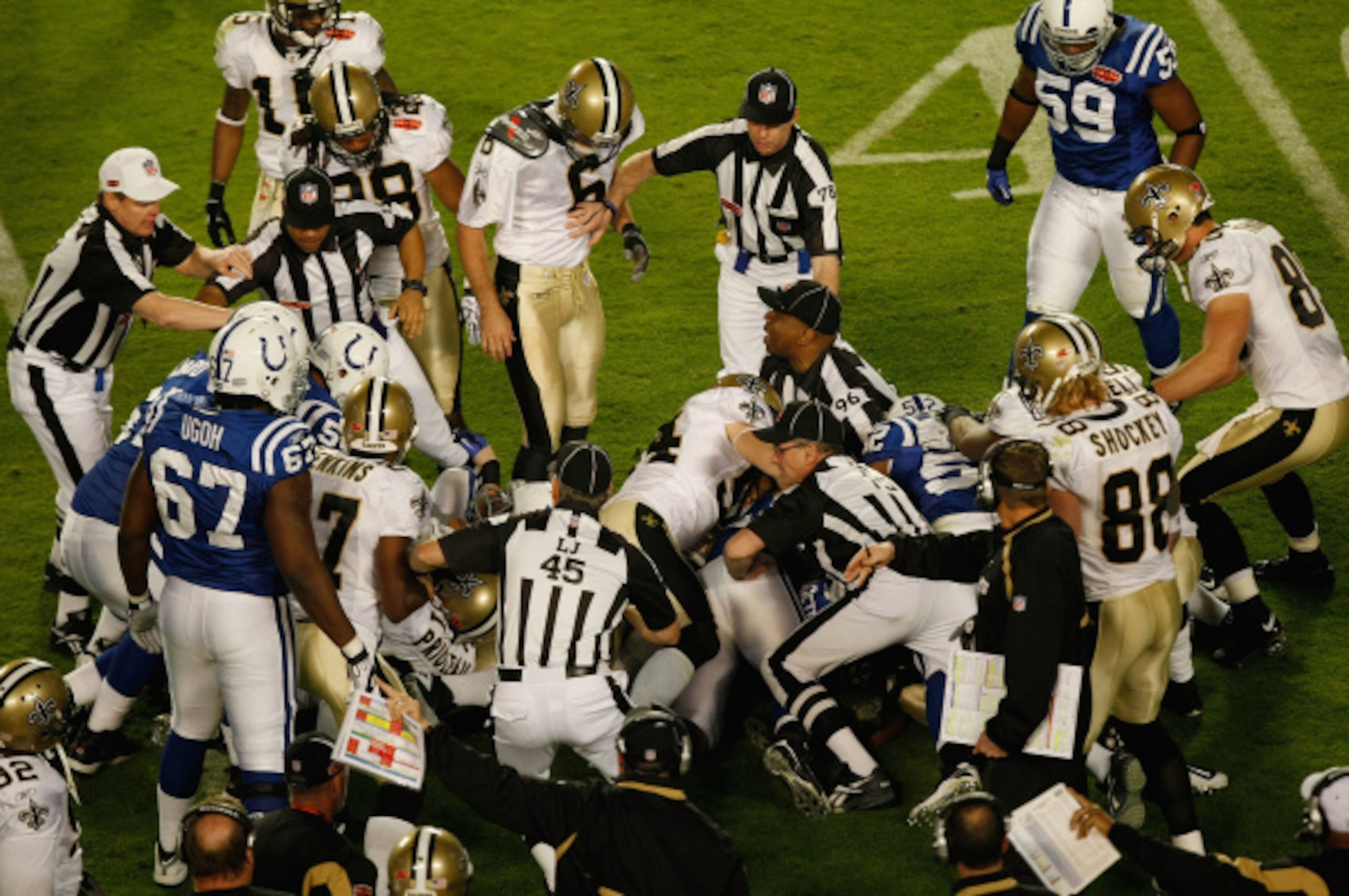 33. New Orleans' onside kick:

Trailing 10-6 at halftime of the 2010 game and needing to...