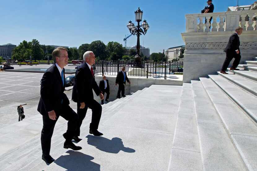 Vice President Mike Pence, accompanied by Supreme Court nominee Judge Brett Kavanaugh...