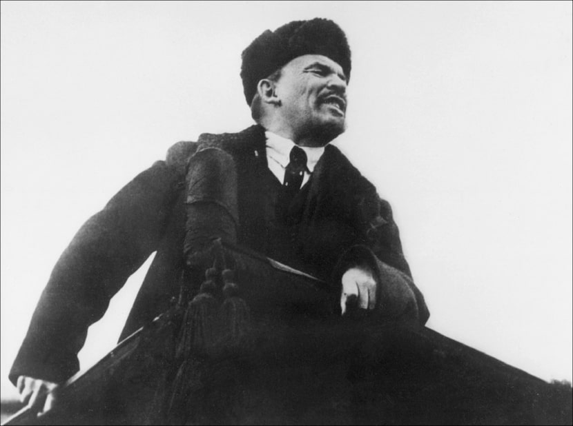 In 1918, Vladimir Lenin addressed supporters in Moscow celebrating the first anniversary of...