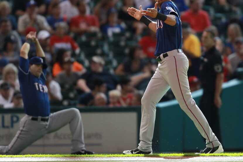 HOUSTON, TX - AUGUST 10: Alex Rios #51 of the Texas Rangers before a baseball game against...