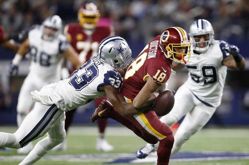 Dallas Cowboys cornerback Chidobe Awuzie keeps Washington Redskins wide receiver Josh...