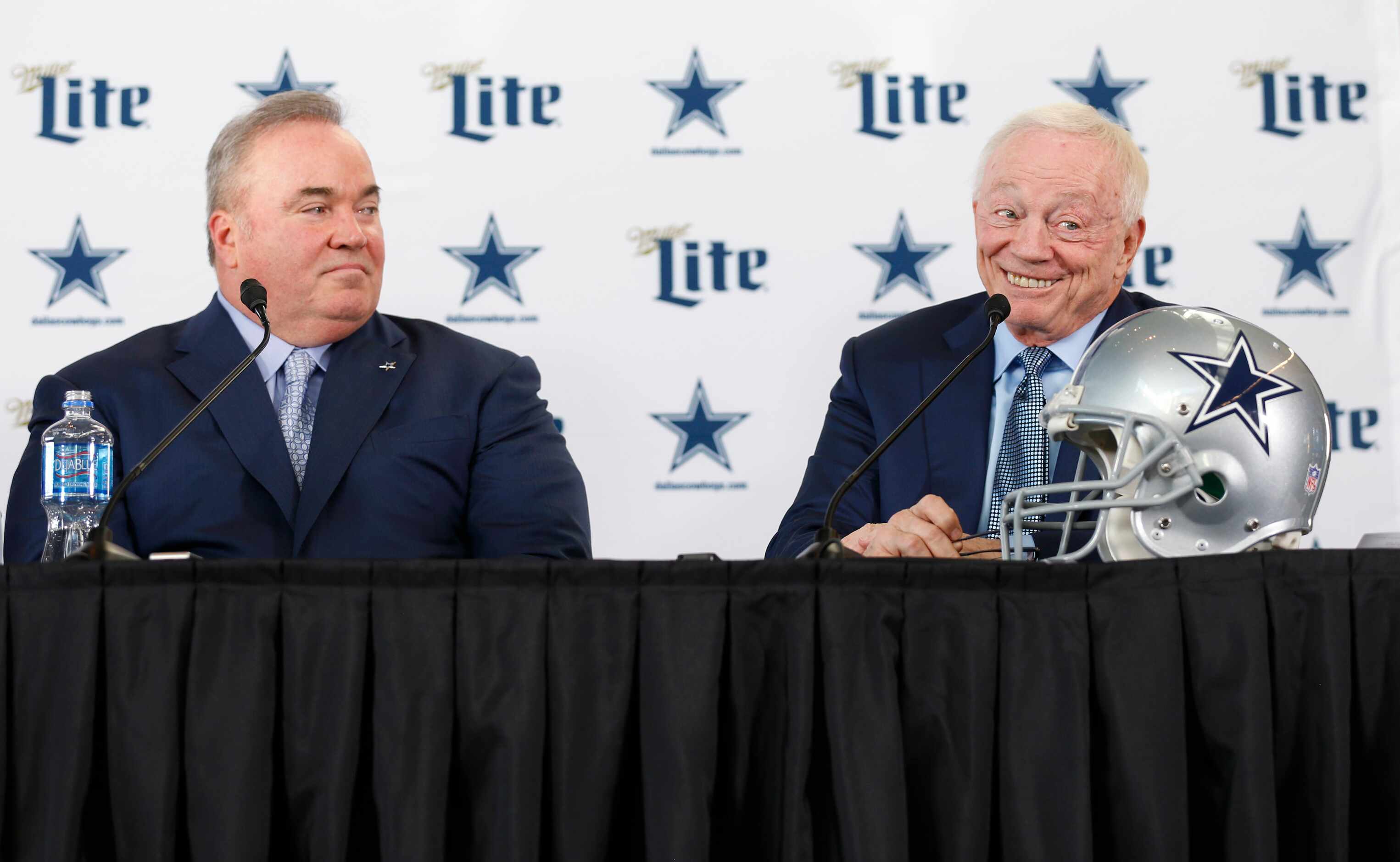 Dallas Cowboys owner and general manager Jerry Jones smiles as he tells a story about the...