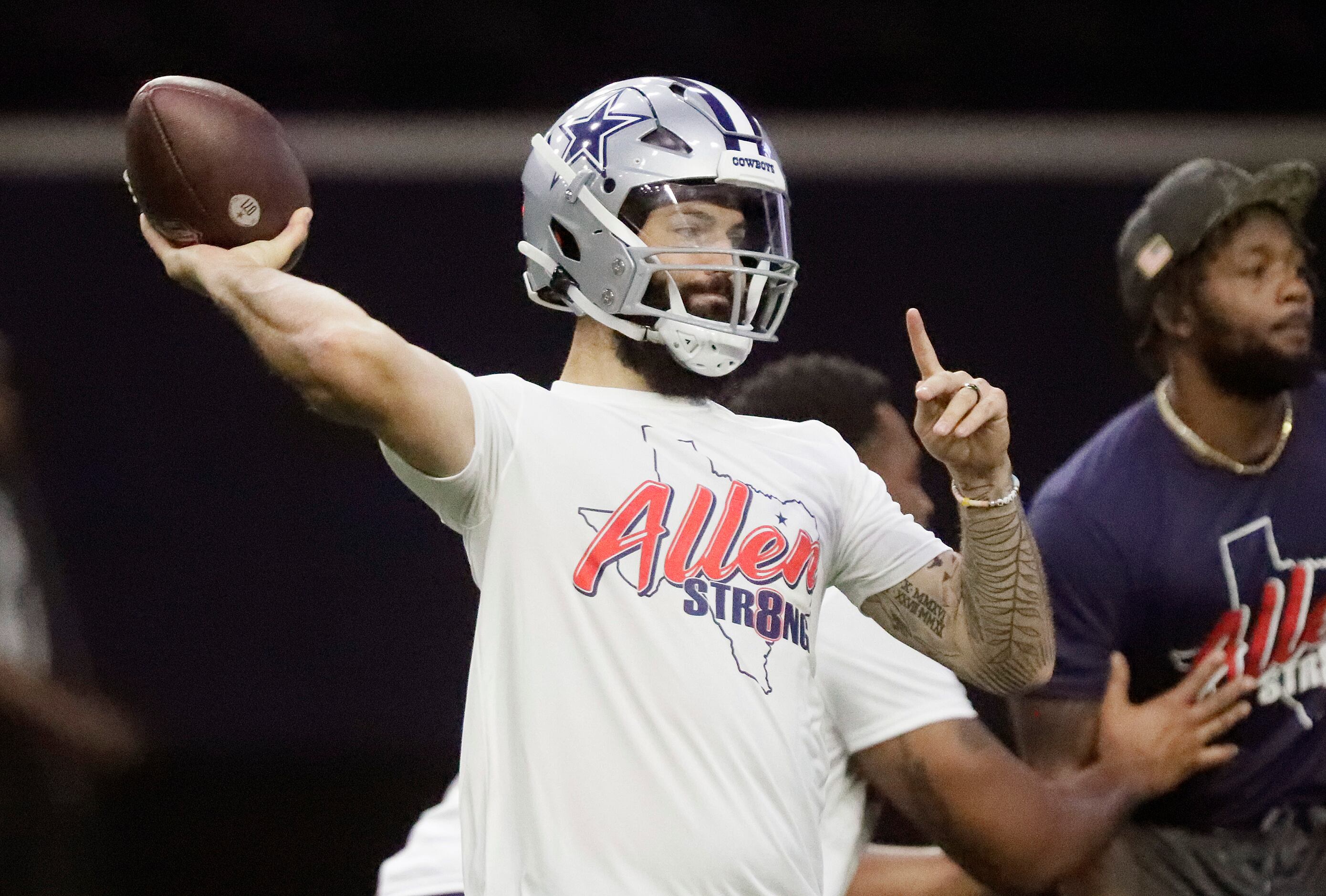 Quarterback Will Grier throws a pass as the Dallas Cowboys held mini camp at the Ford Center...