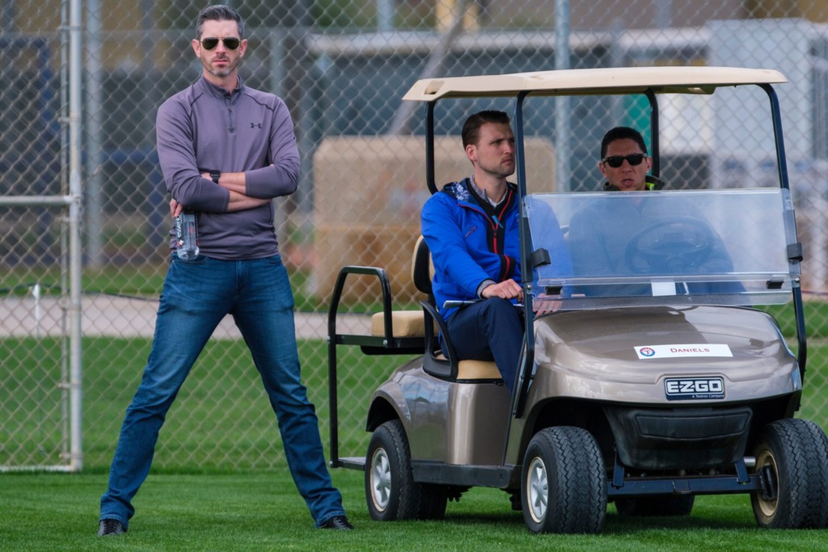 Texas Rangers special assistant to the general manager Brandon McCarthy (left),  director of...