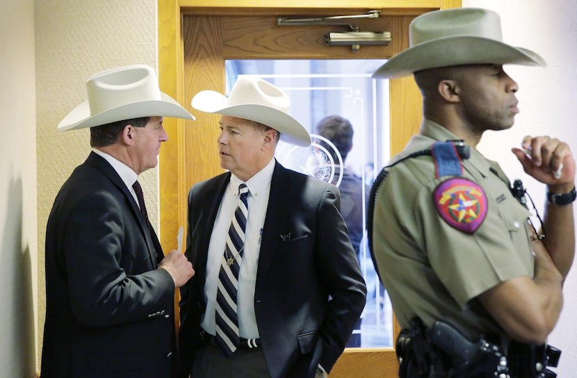 
Jackson County Sheriff A.J. “Andy” Louderback (left) talks with Chambers County Sheriff...