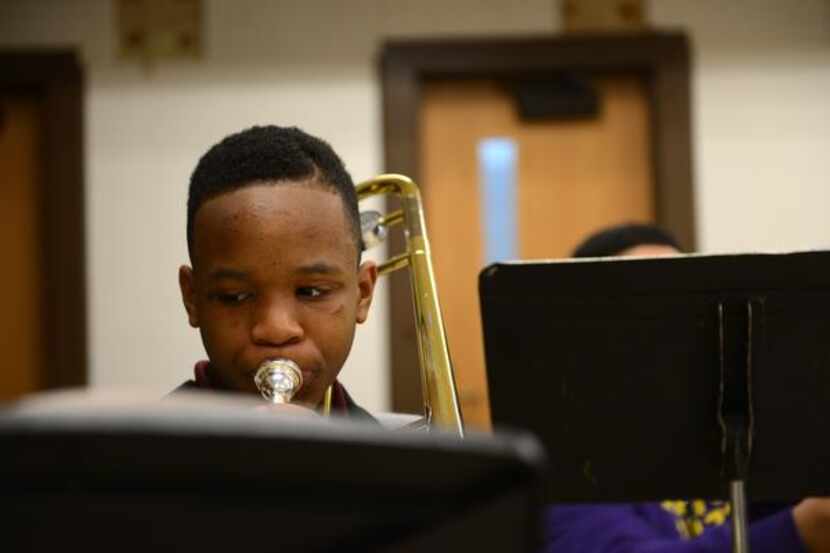 
Seventh-grader Jaylen Bell plays the trombone. Boude Storey Middle School’s band program...