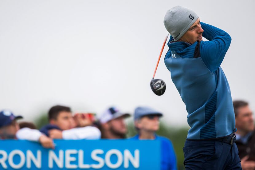 Jordan Spieth tees off on the second hole during the second round of the Byron Nelson golf...