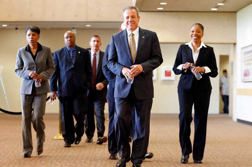 Candidates for Dallas police chief arrive Tuesday at City Hall for a meet-and-greet with the...