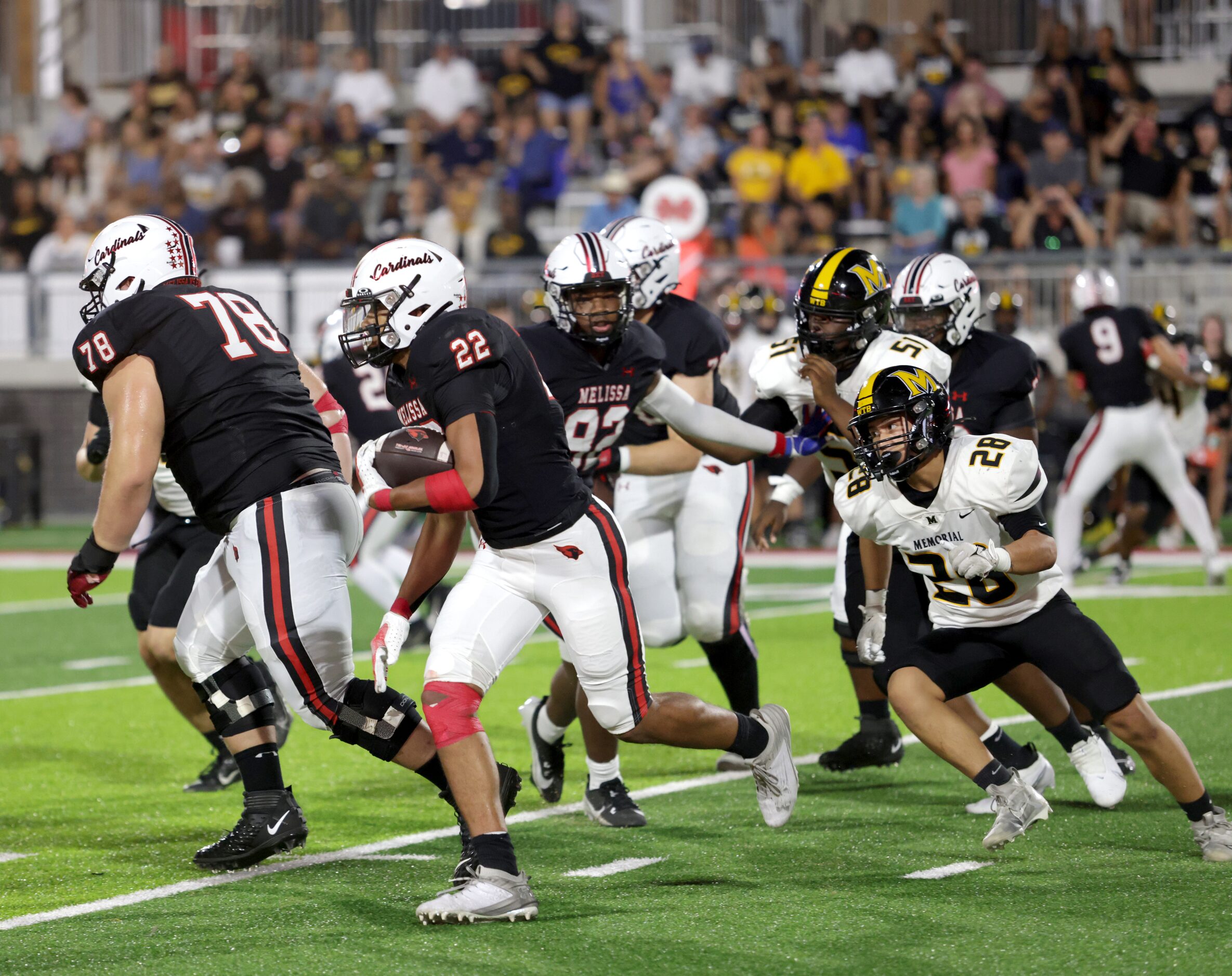 Melissa player #22 Jeremiah Tabor gets behind player #78 Owen Hollenbeck for forward cover...