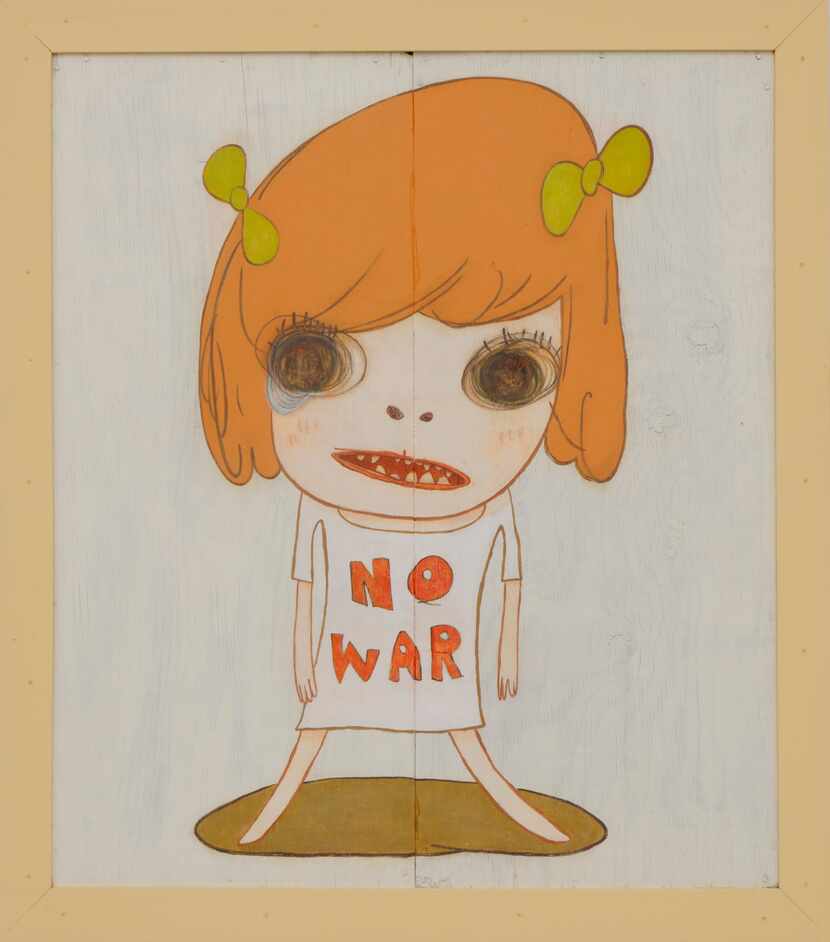 "No War," 2019, acrylic on wood by Japanese artist Yoshitomo Nara