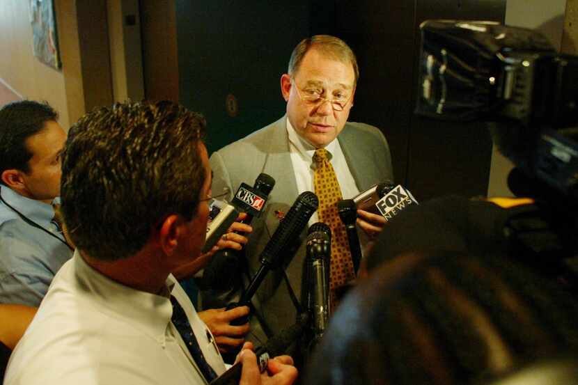 Former Dallas City Council member Bill Blaydes speaks to reporters in the 2000s. Blaydes...
